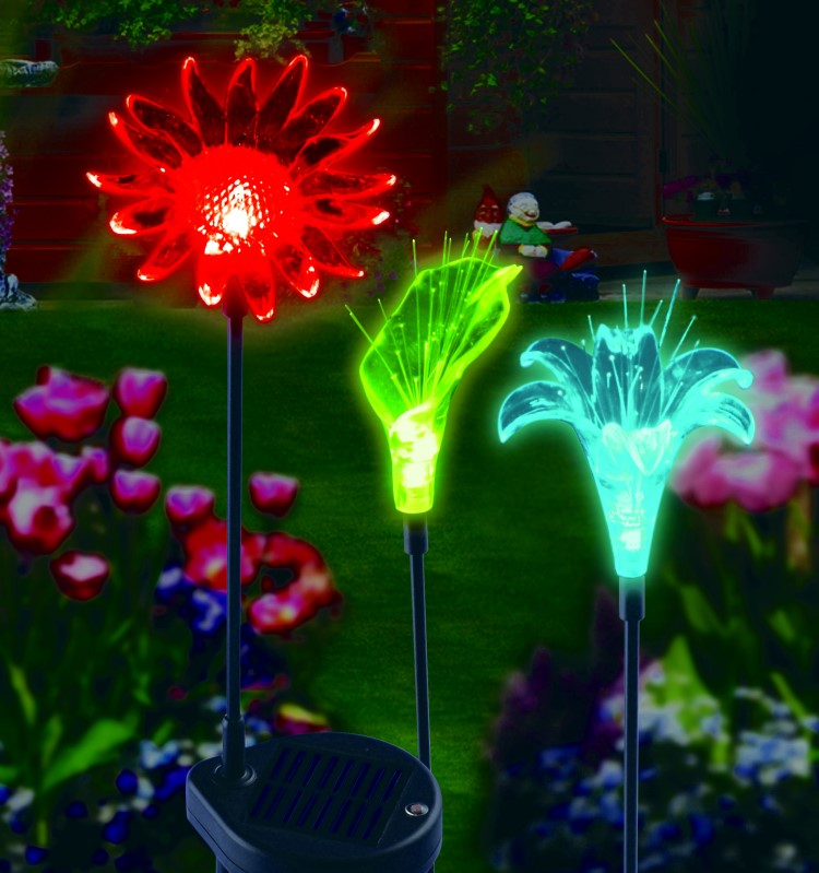 3er Set Solar Gartenstecker Leuchtstäbe Solarlampen Solarleuchte Garten
