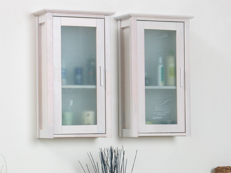 2x Badezimmer Hängeschrank "Barcelona" massiv Badmöbel Hochschrank weiß